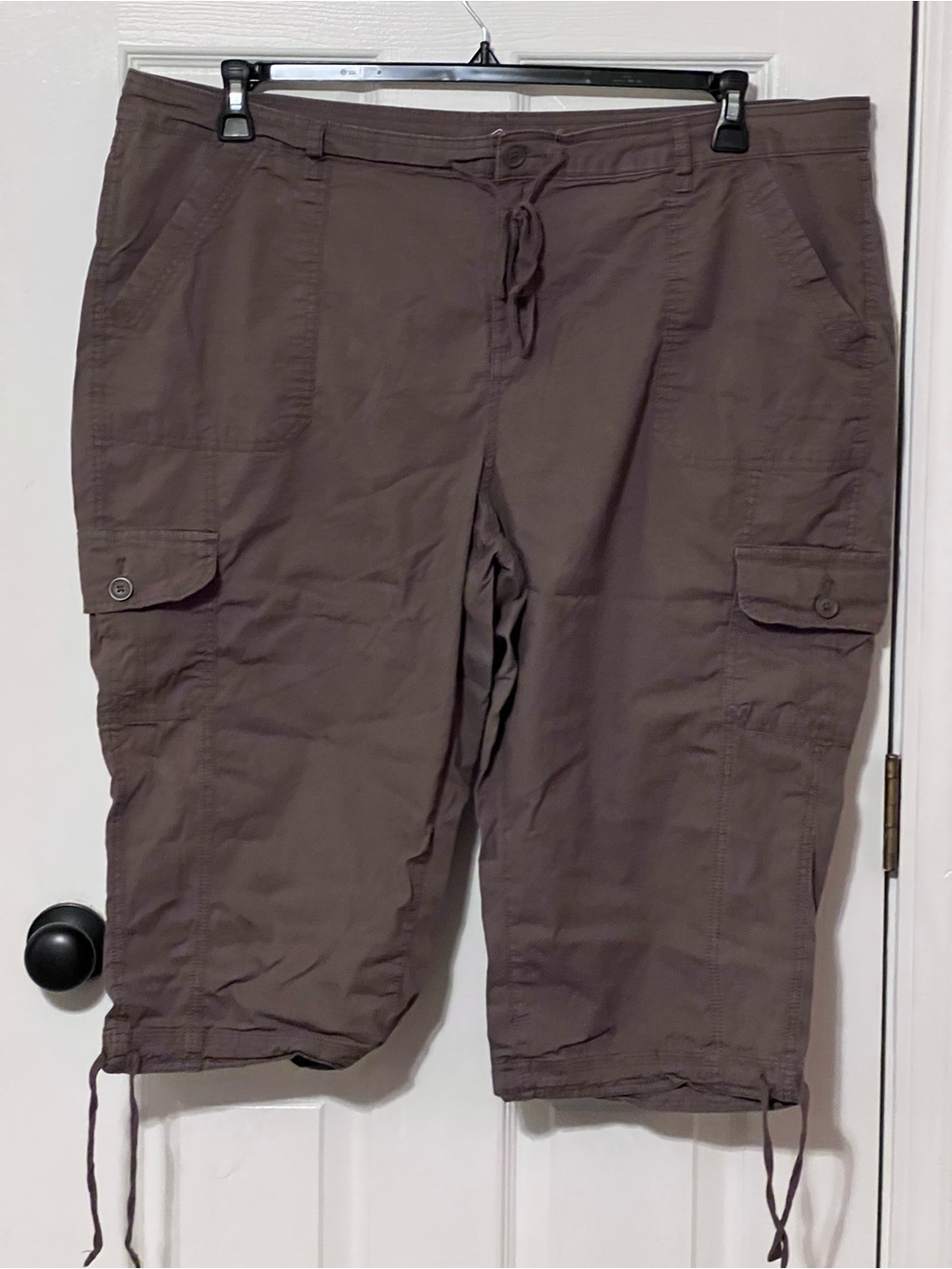 St Johns Bay 24W Brown Cargo Capris Plus Size Drawstring Utility